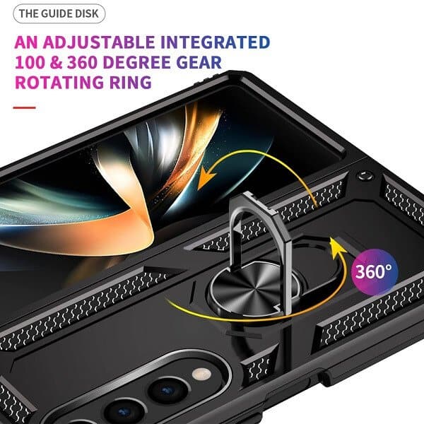 Samsung Galaxy Z Fold 4 5G Magnetic Ring Rugged Shockproof Case Heavy Duty Protective Back Cover (Black) (6)