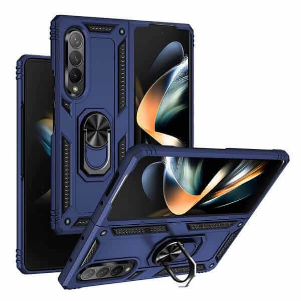 Samsung Galaxy Z Fold 4 5G Magnetic Ring Rugged Shockproof Case Heavy Duty Protective Back Cover (Navy Blue)