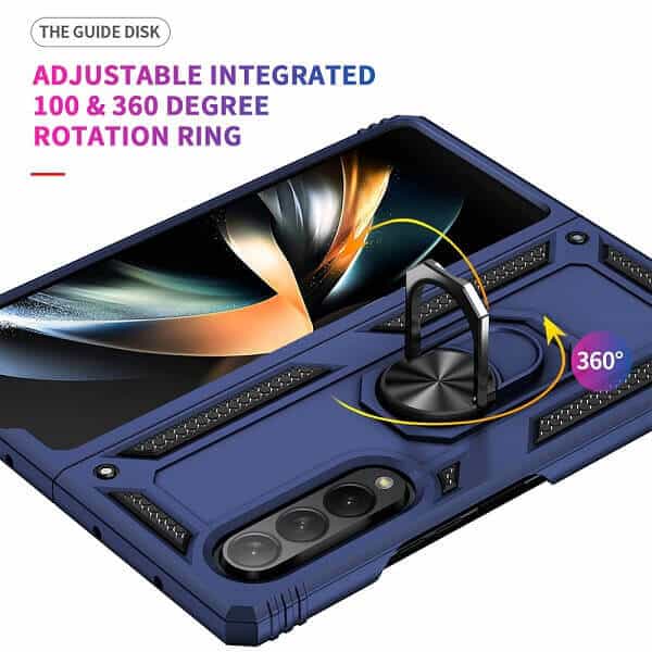 Samsung Galaxy Z Fold 4 5G Magnetic Ring Rugged Shockproof Case Heavy Duty Protective Back Cover (Navy Blue)
