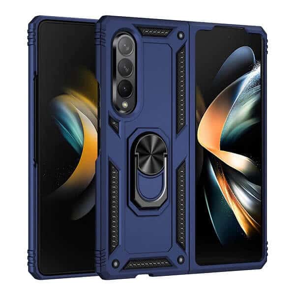Samsung Galaxy Z Fold 4 5G Magnetic Ring Rugged Shockproof Case Heavy Duty Protective Back Cover (Navy Blue)