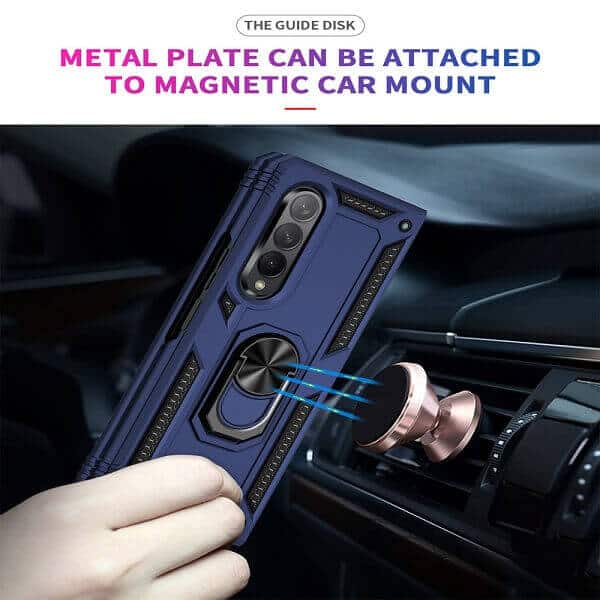 Samsung Galaxy Z Fold 4 5G Magnetic Ring Rugged Shockproof Case Heavy Duty Protective Back Cover (Navy Blue)