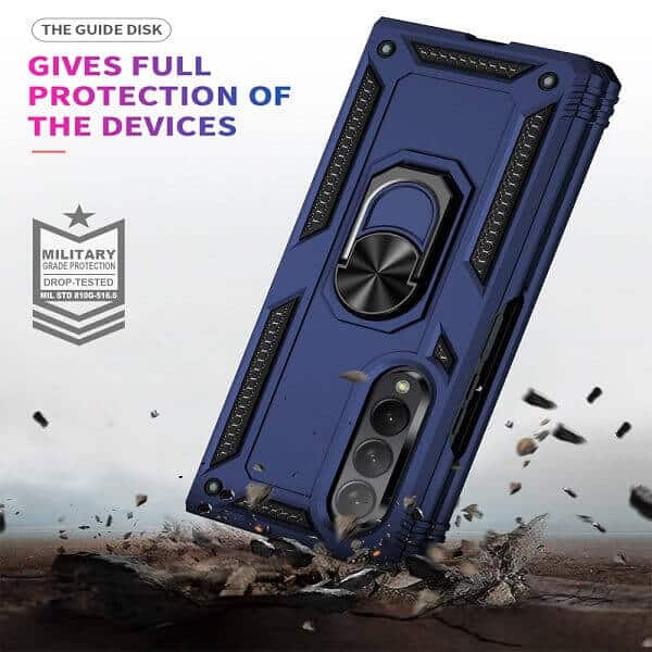 Samsung Galaxy Z Fold 4 5G Magnetic Ring Rugged Shockproof Case Heavy Duty Protective Back Cover (Navy Blue)