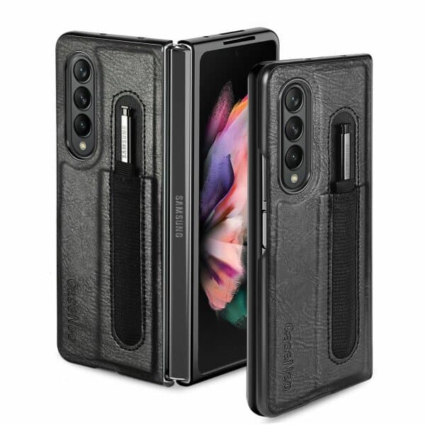 Samsung Galaxy Z Fold 4 5G Phone Case with S Pen Holder, PU Leather Protective Case with Flip Cover and Kickstand