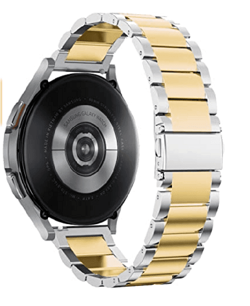 For Samsung Galaxy Watch 4 40mm 44mm Bands, Galaxy Watch 4 Classic Band 42mm 46mm, 20mm Stainless Steel Metal Replacement Strap Loop Bracelet Women Men (Dual Silver /Gold) 1