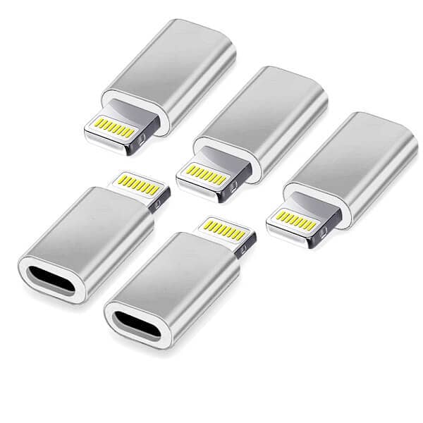 [5 Pack] USB Type C Female to Lightning Male Adapter Charger Adaptor Charging Converter for Apple iPhone 14 13 12 11 Pro Max Plus XR XS X SE 7 8 6S 6 Plus (Silver)