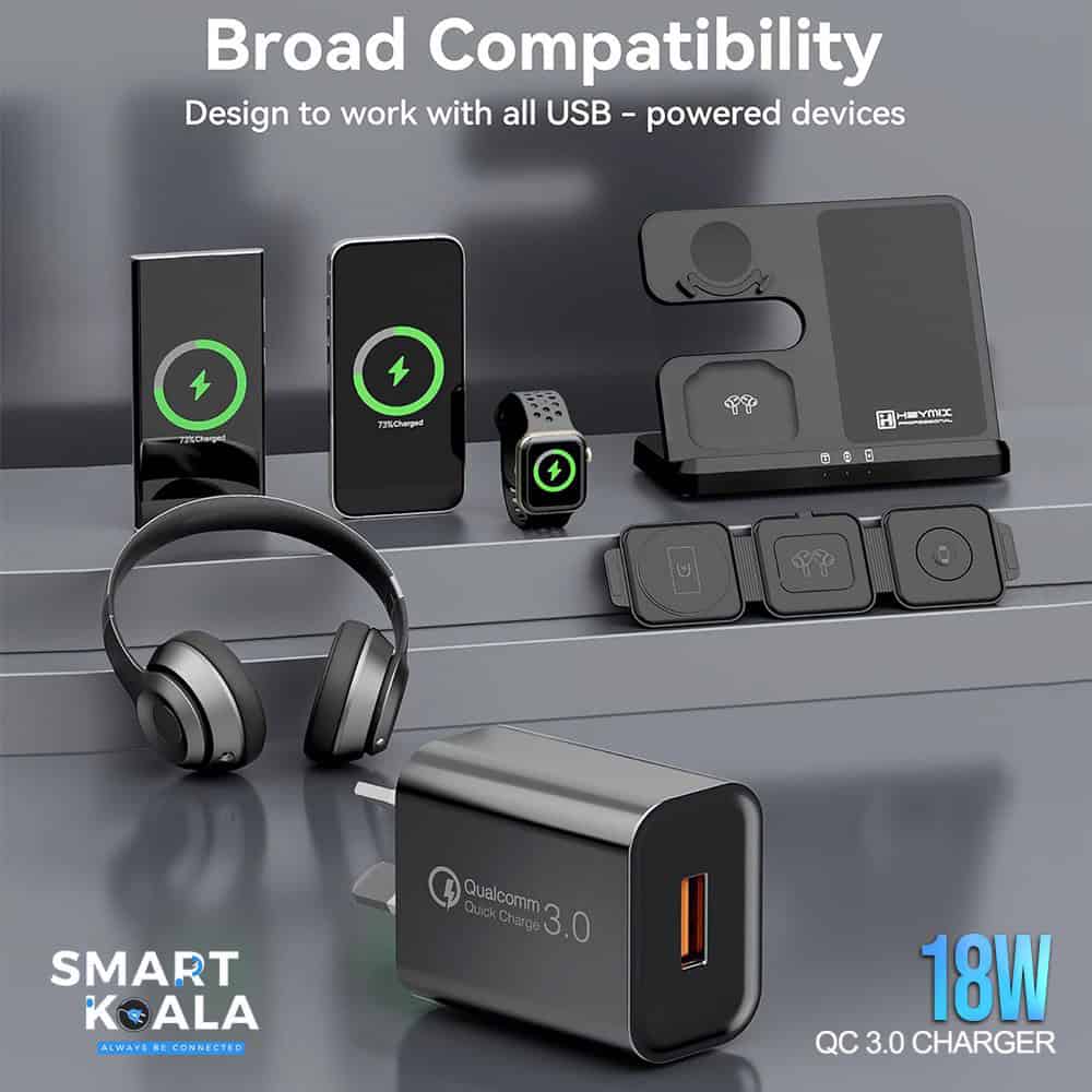 Smart Koala 18W QC3.0 SAA Certified USB A Fast Charging Wall AU Plug Charger Power Adapter