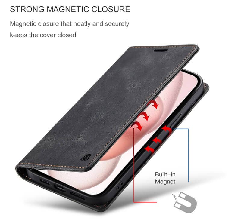 SupRShield For Apple iPhone 15 Case RFID Blocking Retro Flip Premium Leather Card Holder Wallet Cover