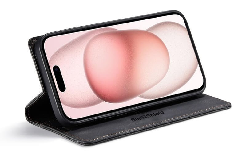 SupRShield For Apple iPhone 15 Case RFID Blocking Retro Flip Premium Leather Card Holder Wallet Cover