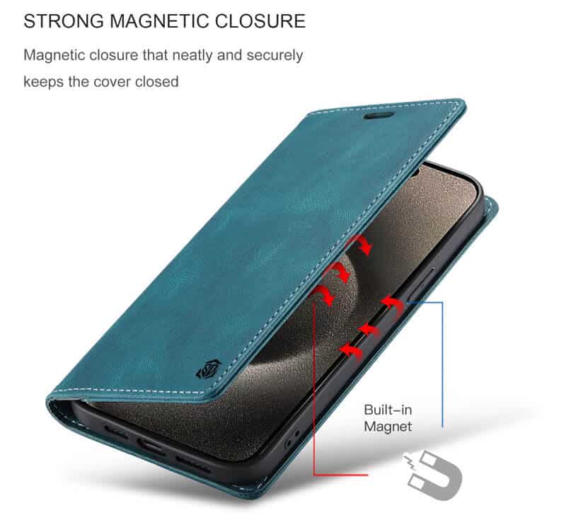 SupRShield For Apple iPhone 15 Pro Case RFID Blocking Retro Flip Premium Leather Card Holder Wallet Cover