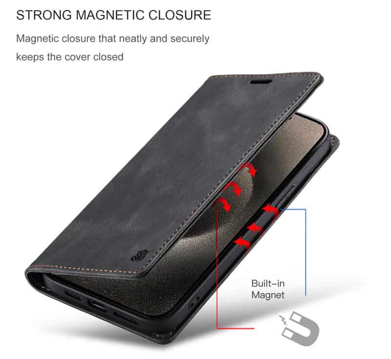 SupRShield For Apple iPhone 15 Pro Case RFID Blocking Retro Flip Premium Leather Card Holder Wallet Cover