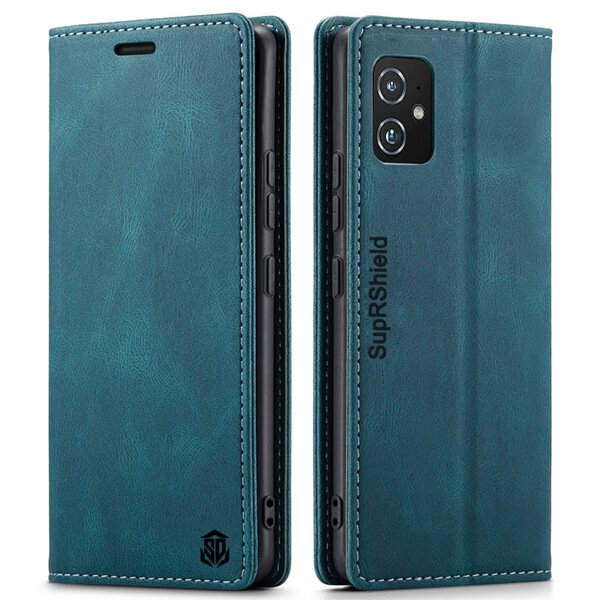 SupRShield For Asus Zenfone 8 5G Case RFID Blocking Retro Flip Premium Leather Card Holder Wallet Cover - (Cyan Blue)