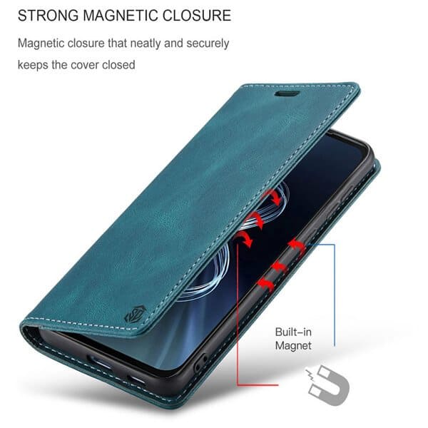 SupRShield For Asus Zenfone 8 5G Case RFID Blocking Retro Flip Premium Leather Card Holder Wallet Cover - (Cyan Blue)