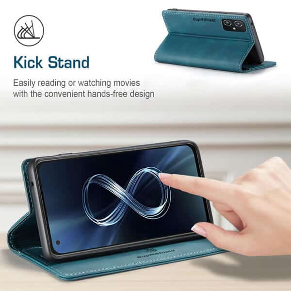 SupRShield For Asus Zenfone 8 5G Case RFID Blocking Retro Flip Premium Leather Card Holder Wallet Cover - (Cyan Blue)