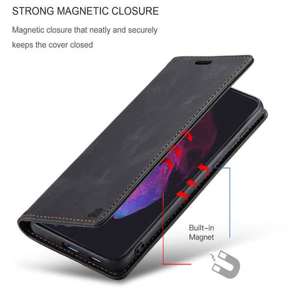 SupRShield For Samsung Galaxy S23 Case RFID Blocking Retro Flip Premium Leather Card Holder Wallet Cover - Black