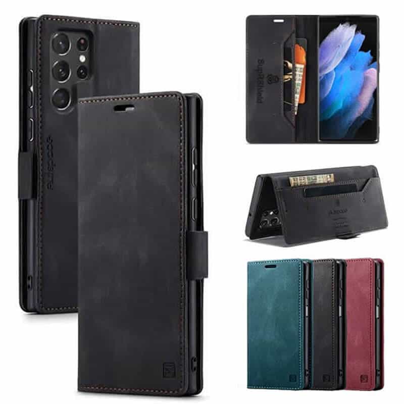 SupRShield For Samsung Galaxy S23 S23+ S23 Plus S23 Ultra Case RFID Blocking Retro Flip Premium Leather Card Holder Wallet Cover