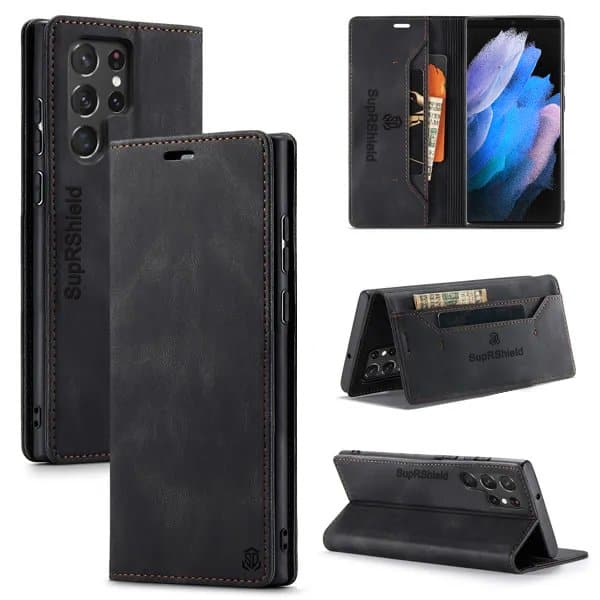 SupRShield For Samsung Galaxy S23 | S23+ /S23 Plus | S23 Ultra Case RFID Blocking Retro Flip Premium Leather Card Holder Wallet Cover