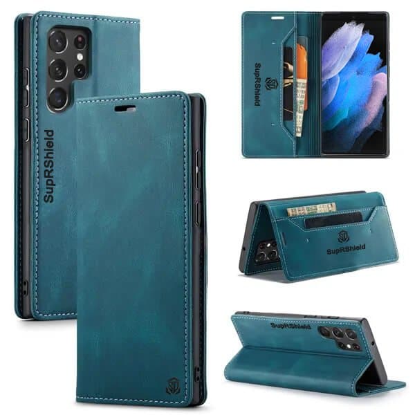 SupRShield For Samsung Galaxy S23 | S23+ /S23 Plus | S23 Ultra Case RFID Blocking Retro Flip Premium Leather Card Holder Wallet Cover