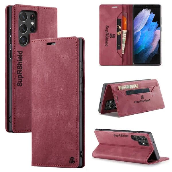 SupRShield For Samsung Galaxy S23 | S23+ /S23 Plus | S23 Ultra Case RFID Blocking Retro Flip Premium Leather Card Holder Wallet Cover
