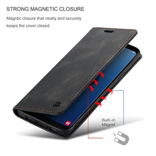 SupRShield For Samsung Galaxy S9 Plus Case RFID Blocking Retro Flip Premium Leather Card Holder Wallet Cover - Black