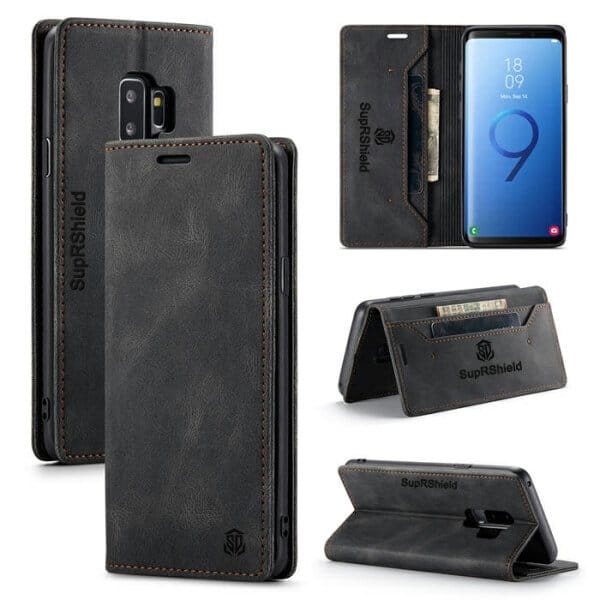 SupRShield For Samsung Galaxy S9+ /S9 Plus | Galaxy S9 Case RFID Blocking Retro Flip Premium Leather Card Holder Wallet Cover