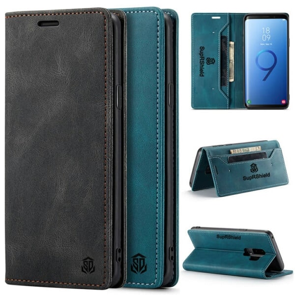 SupRShield For Samsung Galaxy S9 Plus Case RFID Blocking Retro Flip Premium Leather Card Holder Wallet Cover
