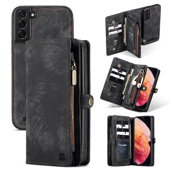 SupRShield For Samsung Galaxy S23 | S23+ /S23 Plus | S23 Ultra Zipper & Detachable Retro Leather Pouch With Chain Wallet Flip Purse Bag Detachable Phone Case Cover