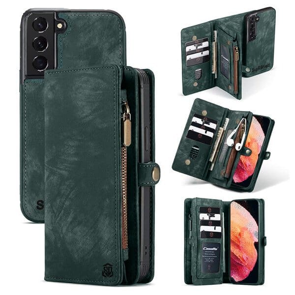SupRShield For Samsung Galaxy S23 | S23+ /S23 Plus | S23 Ultra Zipper & Detachable Retro Leather Pouch With Chain Wallet Flip Purse Bag Detachable Phone Case Cover