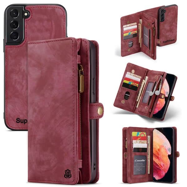 SupRShield For Samsung Galaxy S23 | S23+ /S23 Plus | S23 Ultra Zipper & Detachable Retro Leather Pouch With Chain Wallet Flip Purse Bag Detachable Phone Case Cover