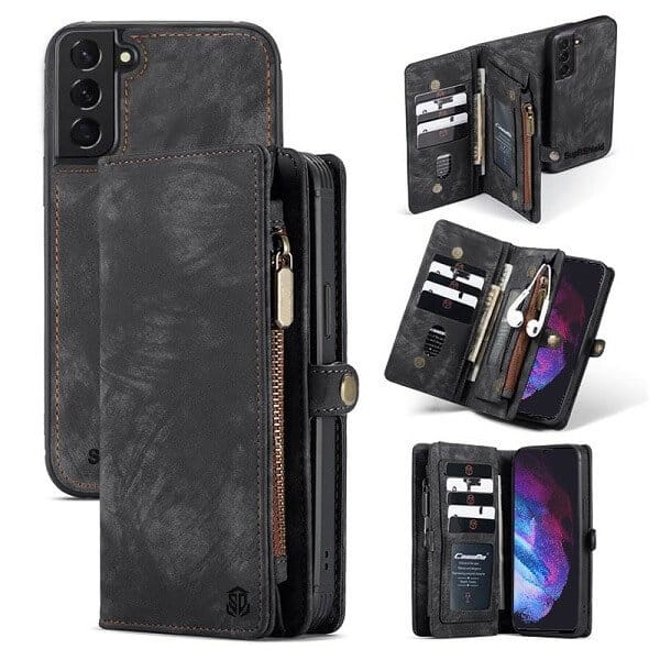 SupRShield For Samsung Galaxy S23 | S23+ /S23 Plus | S23 Ultra Zipper & Detachable Retro Leather Pouch With Chain Wallet Flip Purse Bag Detachable Phone Case Cover