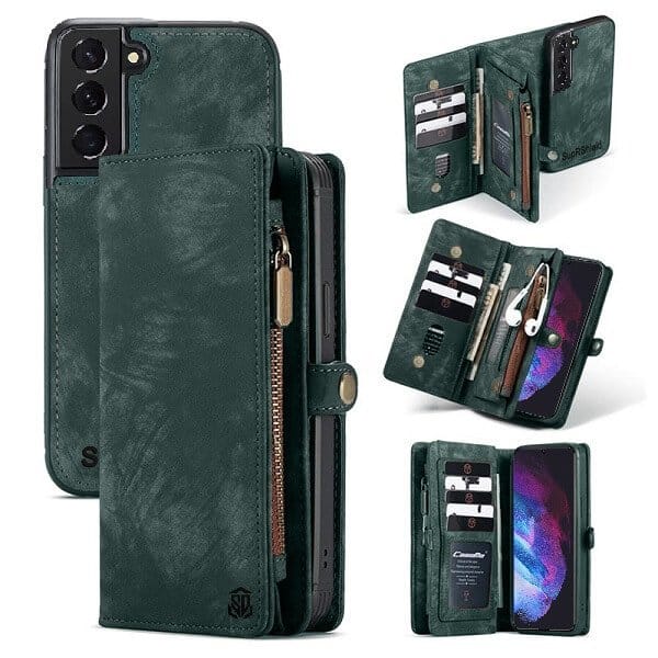 SupRShield For Samsung Galaxy S23 | S23+ /S23 Plus | S23 Ultra Zipper & Detachable Retro Leather Pouch With Chain Wallet Flip Purse Bag Detachable Phone Case Cover