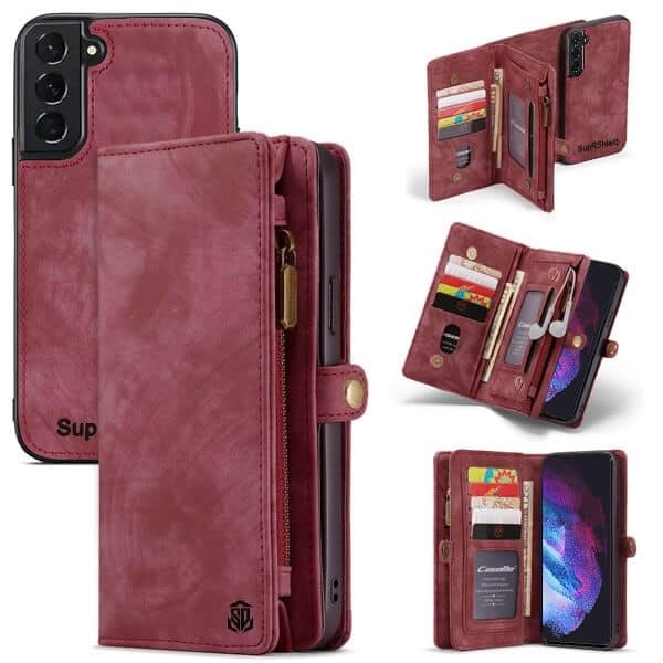 SupRShield For Samsung Galaxy S23 | S23+ /S23 Plus | S23 Ultra Zipper & Detachable Retro Leather Pouch With Chain Wallet Flip Purse Bag Detachable Phone Case Cover