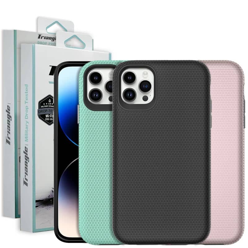 Triangle For iPhone 1414 Pro14 Pro Max 14 Plus Shockproof Case Rugged Heavy Duty Armor Rugged Bumper Anti Knock Back Apple Cover (Black)