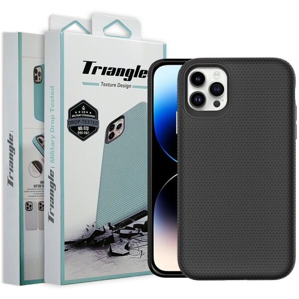 Triangle For iPhone 1414 Pro14 Pro Max 14 Plus Shockproof Case Rugged Heavy Duty Armor Rugged Bumper Anti Knock Back Apple Cover (Black)