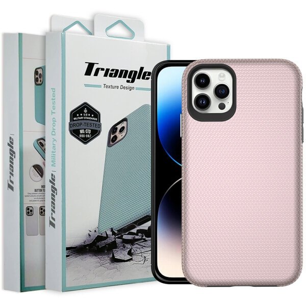 Triangle For iPhone 1414 Pro14 Pro Max 14 Plus Shockproof Case Rugged Heavy Duty Armor Rugged Bumper Anti Knock Back Apple Cover (Rose Gold)
