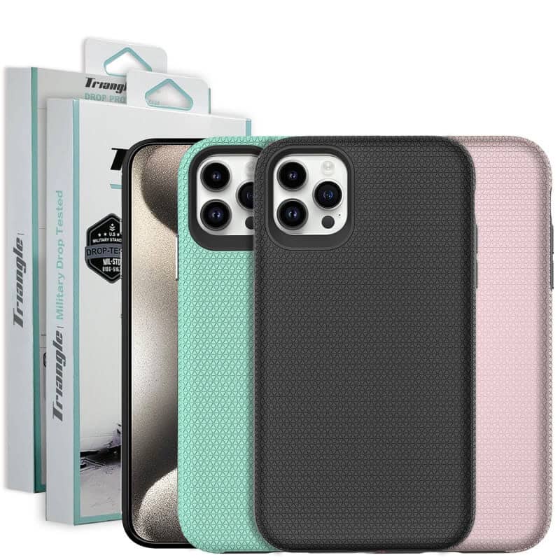 Triangle For iPhone 1515 Pro15 Pro Max 15 Plus Shockproof Case Rugged Heavy Duty Bumper Cover (Black)