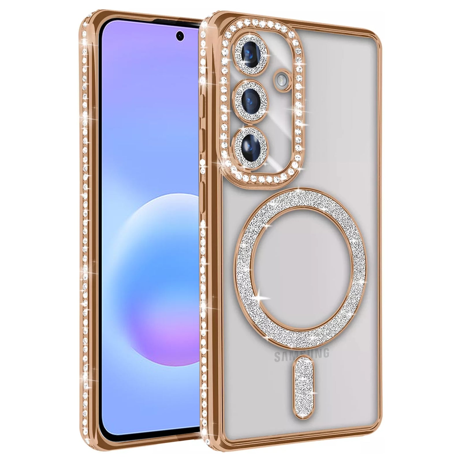 For Samsung Galaxy A37 5G Case, MagSafe Magnetic Diamond Rhinestone Glitter Crystal Bling Shockproof Cover