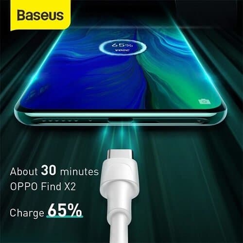 Baseus 1M VOOC USB Type C Cable Fast Charging Cord For Oppo, Samsung, iPad Pro, Huawei, LG, Nokia (White)