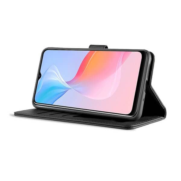 Vivo Y21 2021 Wallet Case Flip Leather Card Slots Shockproof Magnetic Stand Cover (Black)