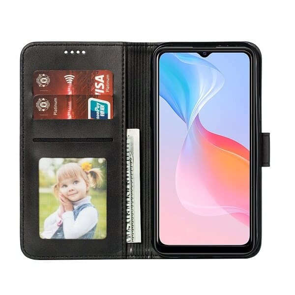 Vivo Y21 2021 Wallet Case Flip Leather Card Slots Shockproof Magnetic Stand Cover (Black)