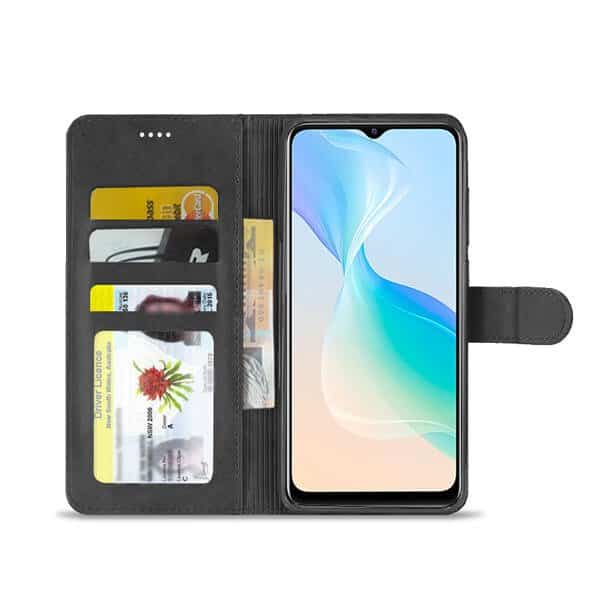 Vivo Y33S Wallet Case Flip Leather Card Slots Shockproof Magnetic Stand Cover (Black)