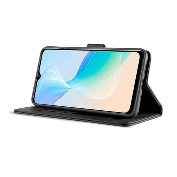 Vivo Y33S Wallet Case Flip Leather Card Slots Shockproof Magnetic Stand Cover (Black)