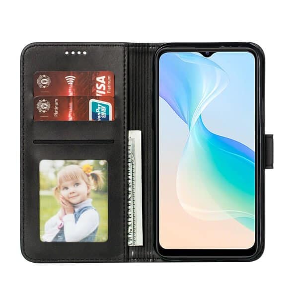 Vivo Y33S Wallet Case Flip Leather Card Slots Shockproof Magnetic Stand Cover (Black)