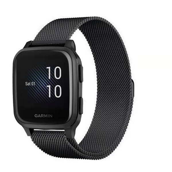 Garmin Venu SQ Stainless Steel Milanese Wristband Adjustable Smart Watch Wrist Band Kit Loop Strap (Black)