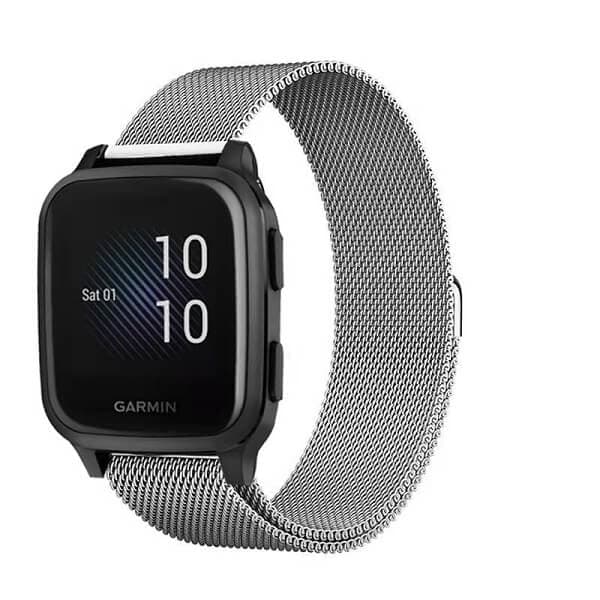 Garmin Venu SQ Stainless Steel Milanese Wristband Adjustable Smart Watch Wrist Band Kit Loop Strap (Silver)