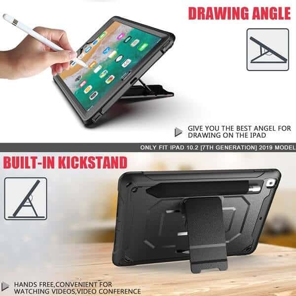 For Apple iPad 9.7 inch 6th/5th Gen/Air 1/2 For Pencil Holder Shockproof Heavy Duty Kickstand Shoulder Belt Carry Strap +Pen Holder Case Cover