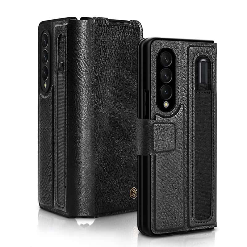 Nillkin Samsung Galaxy Z Fold 4 5G Phone Case with S Pen Holder, PU Leather Protective Case with Flip Cover and Kickstand (Black)