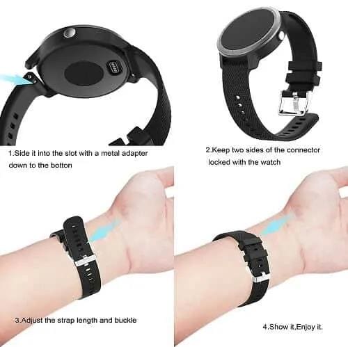 Replacement Silicone Wristband Sports Style Adjustable Wrist Bands For Garmin Forerunner 245 Music (Black)