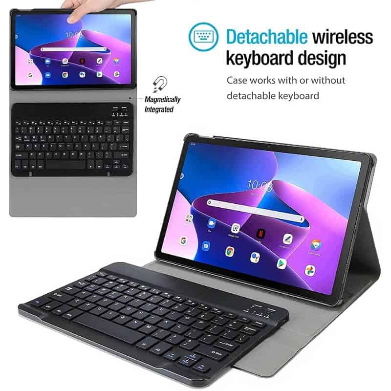For Lenovo Tab M10 Plus 3rd Gen 10.6 Inch 2022 TB125FU /TB128FU /TB128XU Cover Magnetically Detachable Wireless Bluetooth Keyboard Case -Black