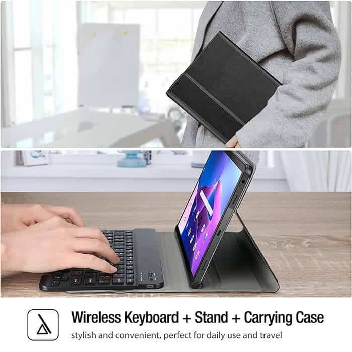 For Lenovo Tab M10 Plus 3rd Gen 10.6 Inch 2022 TB125FU /TB128FU /TB128XU Cover Magnetically Detachable Wireless Bluetooth Keyboard Case -Black