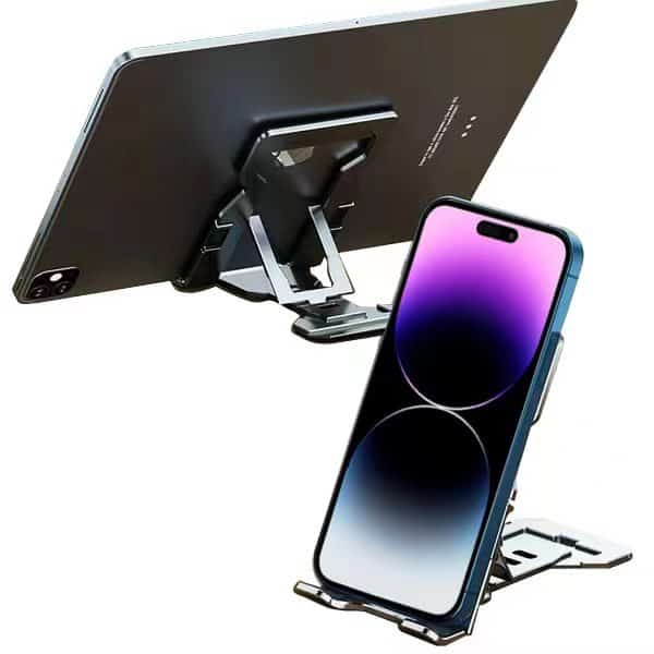 Universal Adjustable Aluminum Foldable Ultra Thin Portable Phone Holder for Desk Desktop Phone Stand Cell Phone Tablet Tab iPad Stand Holder (Grey)